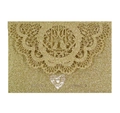 Golden glitter wedding invitation card with laser-cut hollow pattern and white heart detail - Gold Yellow