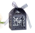 Detailed laser-cut black gift box with elegant European pattern and silk ribbon bow - Black Khaki