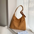 Borsa tote vintage in pelle scamosciata marrone scuro con tracolla minimalista per tutti i giorni - Marrone