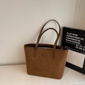 Brown faux suede leopard style tote bag with premium leather straps and top zipper closure - Brown No Pendant