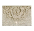 Champagne gold glitter wedding invitation with laser-cut lace and heart motif - Light Gold Color