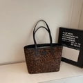 Classic leopard print tote bag with black handles and vintage matte finish - Leopard Coffee Without Tassel
