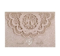 Glitter laser cut wedding invitation card with intricate lace details in champagne gold - Rose Gold