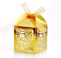 Golden laser-cut spider web candy box with matching organza ribbon for Halloween parties - Reflective Gold