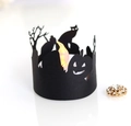 Dettaglio del paralume silhouette di Halloween con zucca e gatto con luce a candela LED - Nero