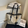 Light gray marble pattern large tote bag with black trim and elephant charm accessory - Grey and Black
