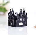 Involucro per cupcake di Halloween con castello tagliato al laser e teschio su bianco - Nero Cachi