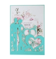 Detail of laser-cut teal wedding invitation with Mr & Mrs silhouette and floral inner card - Tiffany Blue
