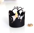 Paralume nero Halloween con intaglio laser di zucche e castelli per candele LED - Nero Cachi