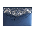 Laser-cut navy blue lace invitation envelope with elegant pearlescent finish - Dark Blue