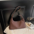 Brown matte leather hobo crossbody bag with adjustable strap and half-moon design - Coffee without Pendant