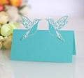 Marque-places de mariage avec colibris bleus découpés au laser et motifs floraux - Bleu Sarcelle