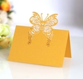 Golden laser-cut butterfly place card for wedding tables with elegant hollow patterns - Gold