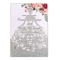 Invitation de mariage argentée pailletée découpée au laser avec motif de robe de mariée - Argent Pailleté