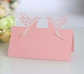 Marque-place découpé au laser avec colibris roses pour mariage en papier perlé chic - Rose