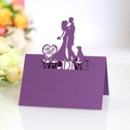 Detailed laser-cut purple wedding seat card with Mr & Mrs text and couple silhouette - Dark Purple