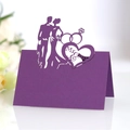 Laser cut dark purple Mr & Mrs wedding place card with bride and groom silhouette - Dark Purple
