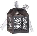 Elegant black laser-cut hollow candy box with matching ribbon for wedding favors - Black Khaki