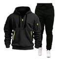 Tuta sportiva da uomo nera con dettagli con cerniera giallo fluo e tasche multiple - S / Nero
