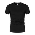 Detail of a men's black crewneck dry-fit sport T-shirt with breathable mesh texture - S / Black