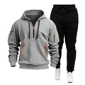 Tuta sportiva da uomo con felpa grigia con mezza zip e pantaloni sportivi neri - S / Grigio chiaro