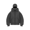 Detail of dark grey heavy double-layered hoodie with unique face mask integrated hood - S / Dark Gray