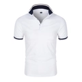 Classic white men's short-sleeve polo shirt with navy contrast collar and striped cuffs - M / White