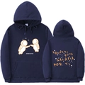 Vue avant et arrière du sweat à capuche bleu marine avec graphisme astronaute - S / Bleu marine