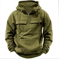 Sweat à capuche tactique vert olive avec poches de poitrine et col haut à demi-zip - 3XL / Hauts / Vert Militaire