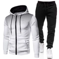 Men's white zip hoodie with gradient dot pattern and matching black sweatpants tracksuit - S / White