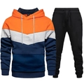 Tuta sportiva da uomo con felpa con cappuccio a contrasto arancione e blu e pantaloni neri - S / Arancione