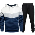 Tuta sportiva da uomo con felpa con cappuccio color block e pantaloni da ginnastica - S / Blu e Bianco