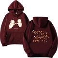 Detailed front and back view of burgundy hoodie featuring astronaut print and spanish text - S / Burgundy