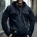 Men's dark navy tactical hoodie featuring utility pockets and durable cotton fabric - S / Tops / Black