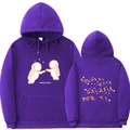 Deep purple hoodie with double astronaut print and Spanish quotes on front and back - S / Purple