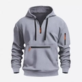 Felpa grigia da uomo con cappuccio e tasche con cerniera e dettagli arancioni vivaci - M / Grigio chiaro