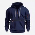 Navy blue tactical hoodie with orange zippers and functional multi-pockets design - Navy Blue