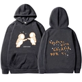 Front and back detail of grey hoodie with cartoon astronaut print and Spanish text - S / Dark Gray