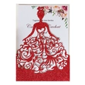 Dettaglio dell'invito a vestito rosso glitterato tagliato al laser con inserto floreale - Rosso Scintillante