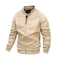 Detalle de chaqueta bomber beige con cuello acanalado de rayas y cremallera metálica - S / Blanco Roto