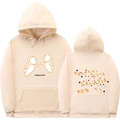 Beige hoodie with astronaut prints and Spanish text featuring a casual drawstring hood - S / Khaki