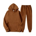Men's two-piece sports tracksuit set featuring a dark brown hooded sweatshirt and joggers - Coffee