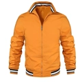 Detail of orange windproof jacket with black and white striped ribbed cuffs and collar - Orange Red
