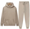 Khaki two-piece tracksuit featuring a drawstring hoodie and matching sweatpants set - S / Camel