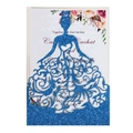 Invito di nozze laser cut glitter blu con design di abito elegante e dettaglio a forma di cuore - Blu Reale Scintillante