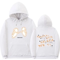 White oversized hoodie with orange astronaut print and Spanish text on front and back - S / White