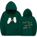 Detailed front and back view of green hoodie with astronaut print and Spanish typography - S / Green