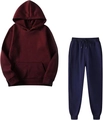Men's sports set with dark red hooded sweatshirt and navy blue joggers outfit - S / Wine Red Hoodie Navy Blue Pants