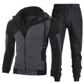 Men's two-piece zipper hoodie and jogger tracksuit in grey and black patchwork design - Gray Top + Black Pants