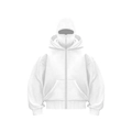 Oversized white double-layer zip-up hoodie featuring integrated full-face balaclava mask - S / White